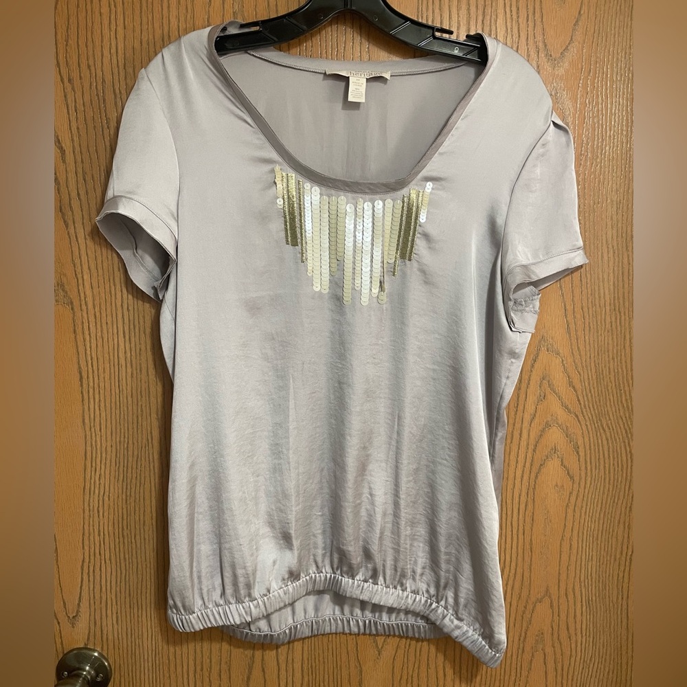 Banana Republic Silver Top with Gold Sequin Accents